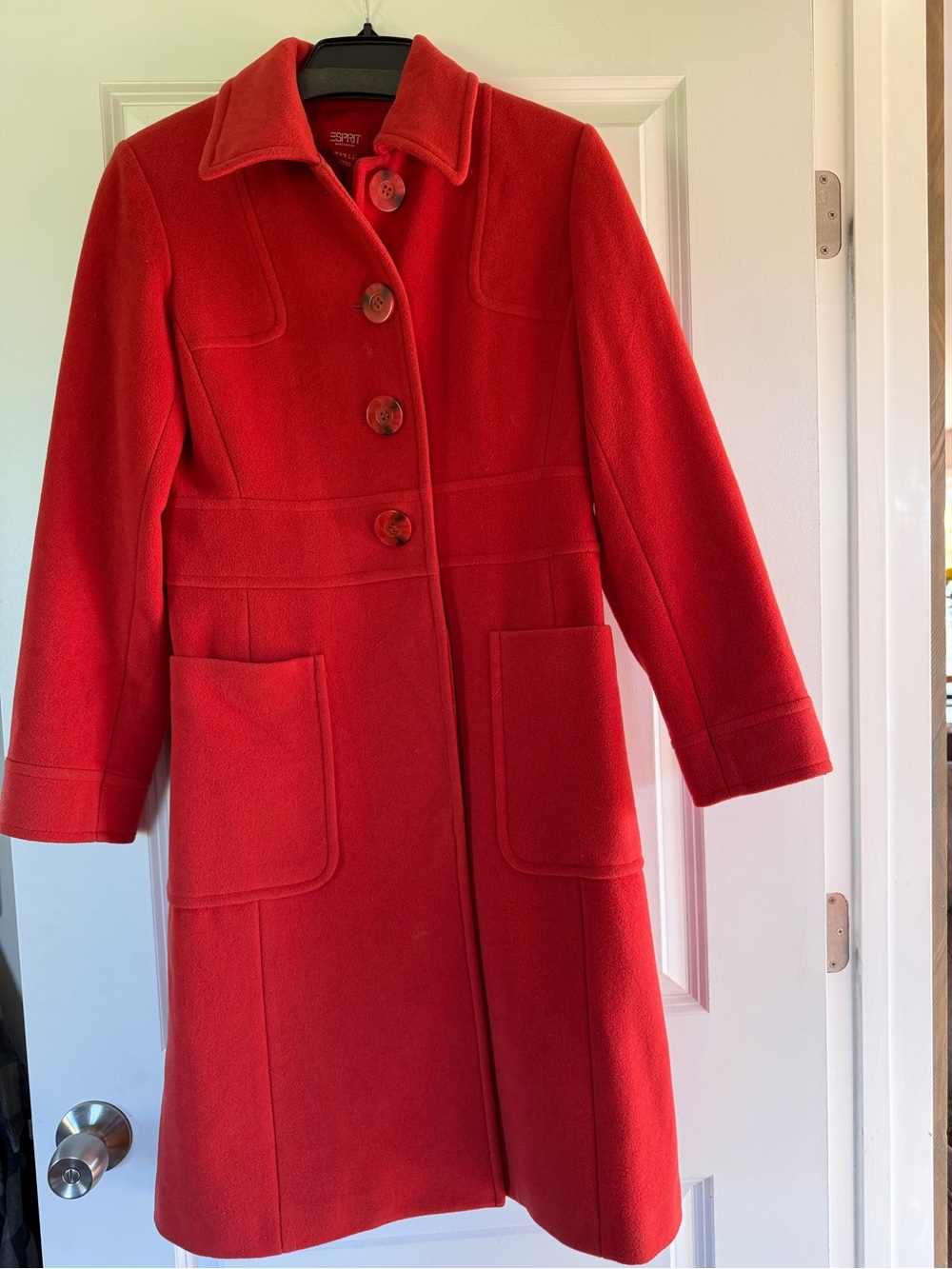 Esprit Bold Red Wool-Blend Pea Coat
